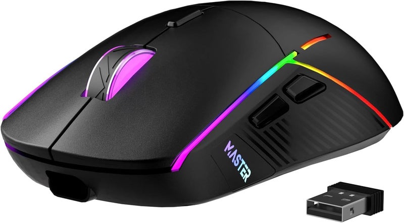 FFJ Wireless Gaming Mouse, 24000 DPI, Tri-Mode 2.4G/USB-C/Bluetooth 5.3 Gaming Mouse Wireless, RGB Programmable Mouse Gamer, 75Hrs Battery Life, Rechargeable Gaming Mice for PC, Mac, PS5, Xbox - Black - Image 1